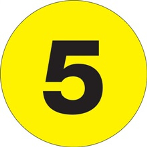 3" Circle - "5" (Fluorescent Yellow) Inventory Number Labels