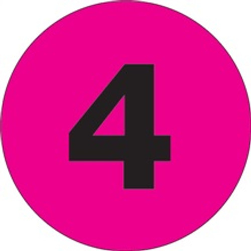 4" Circle - "4" (Fluorescent Pink) Inventory Number Labels