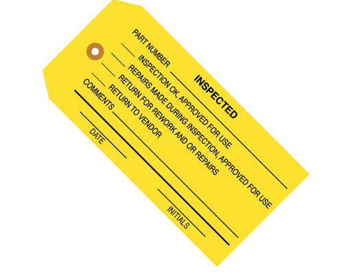 4 3/4" x 2 3/8" "Inspected (Yellow)" Inspection Tags 13 Point Construction