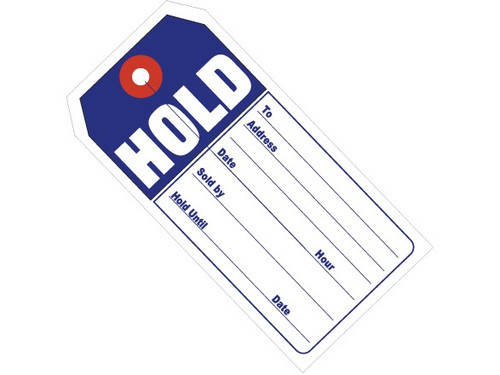 4 3/4" x 2 3/8" Pre-Printed "HOLD" Retail Message Hang Tags
