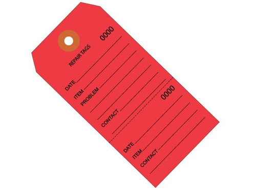 6 1/4" x 3 1/8" Red Repair Tags Vinyl Perforated and Consecutively Numbered