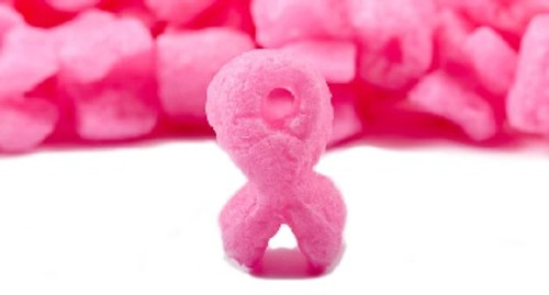 Pink Ribbon Shaped Packing Peanuts. Environmentally Friendly to all Ecosystems such as Lakes, Streams, Rivers, & Oceans