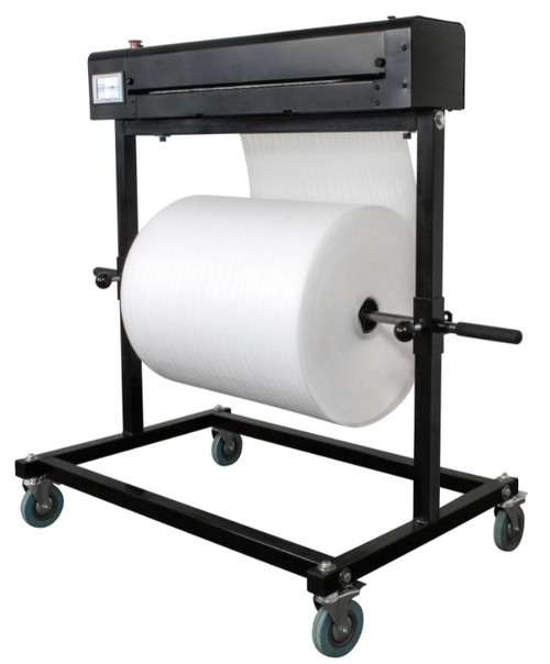 48" Bi-Support Roll Stand with Automatic Sheet Cutter & Casters for Foam Cushioning up to 1/4" thick