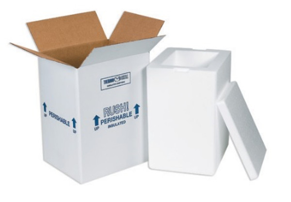 8" x 6" x 12" Insulated Shipping Kits. EPS Foam Container with Lid & 200#/ECT-32 White Corrugated Cardboard Carton.