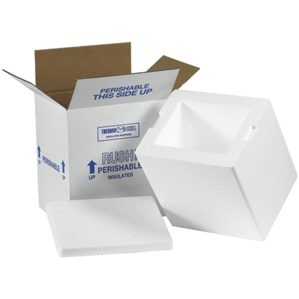 12" x 10" x 7" Insulated Shipping Kits. EPS Foam Container with Lid & 200#/ECT-32 White Corrugated Cardboard Carton.