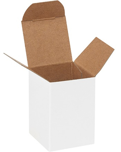 1 1/2" x 1 1/2" x 2 1/4" (Die-cut from .024 fibreboard.) White Reverse Tuck Folding Cartons