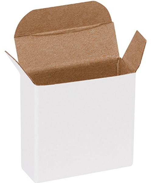 1 5/8" x 9/16" x 1 5/8" (Die-cut from .024 fibreboard.) White Reverse Tuck Folding Cartons