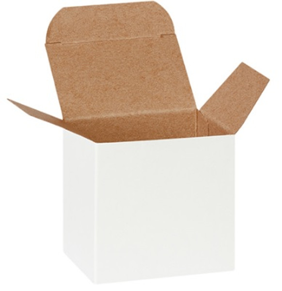 3" x 2" x 3" (Die-cut from .024 fibreboard.) White Reverse Tuck Folding Cartons