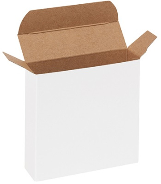 3 5/8" x 1" x 3 5/8" (Die-cut from .024 fibreboard.) White Reverse Tuck Folding Cartons