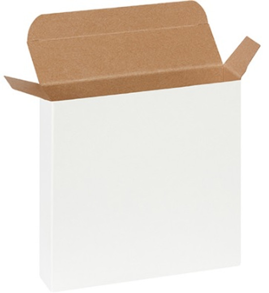 6" x 1 1/2" x 6" (Die-cut from .024 fibreboard.) White Reverse Tuck Folding Cartons