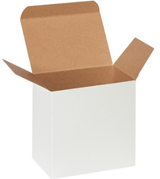 6" x 4" x 6" (Die-cut from .024 fibreboard.) White Reverse Tuck Folding Cartons