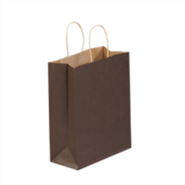 10" x 5" x 13" Brown Tinted Paper Shopping Bags with Twisted Paper Handles