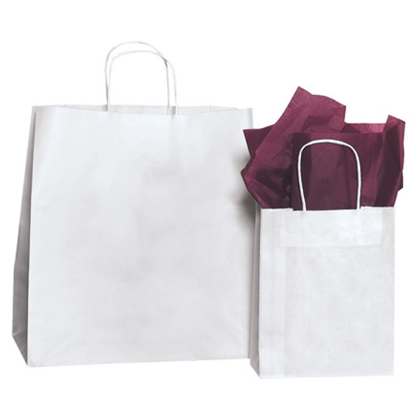13" x 7" x 13" Heavy Duty White Paper Shopping Bags with Twisted Paper Handles