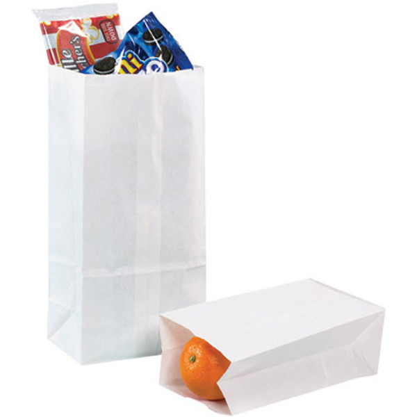6" x 3 5/8" x 11" Gusseted White Grocery Bags Paper Shopping Bags