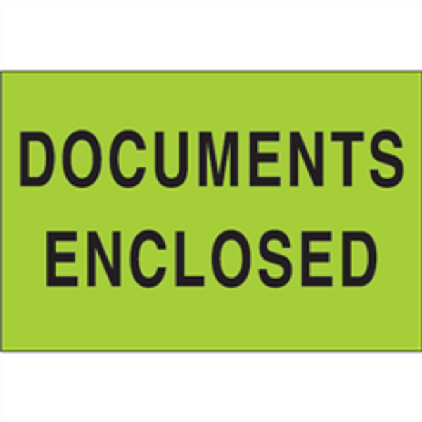 "Documents Enclosed" (Fluorescent Green) Shipping and Handling Labels