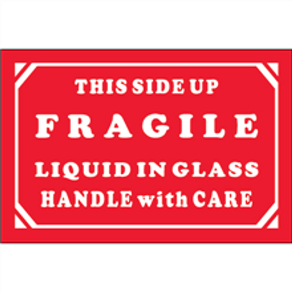 "Fragile - Liquid In Glass - Handle With Care" Shipping and Handling Labels