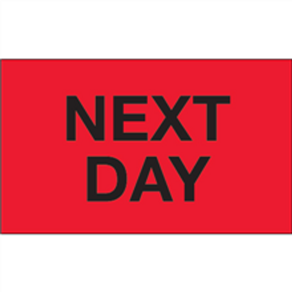 "Next Day" (Fluorescent Red) Shipping and Handling Labels