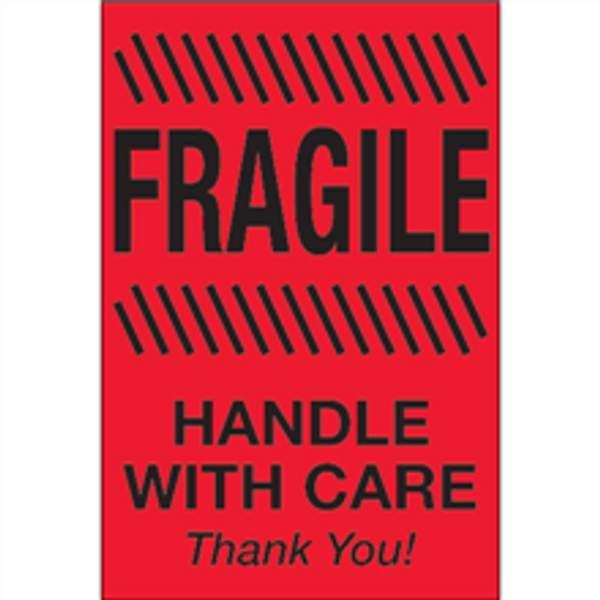 4" x 6" - "Fragile - Handle With Care"  (Fluorescent Red) Labels