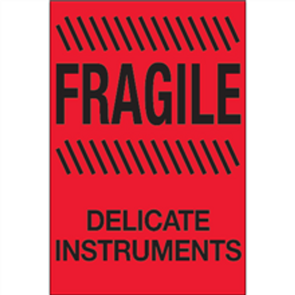 "Fragile - Delicate Instruments"  (Fluorescent Red) Shipping and Handling Labels