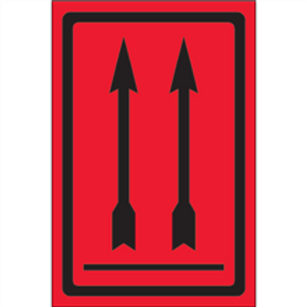 Two Up Arrows Over Bar (Fluorescent Red) Shipping and Handling Labels