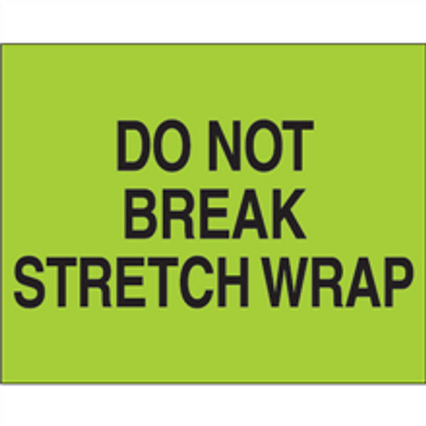 "Do Not Break Stretch Wrap"  (Fluorescent Green) Shipping and Handling Labels