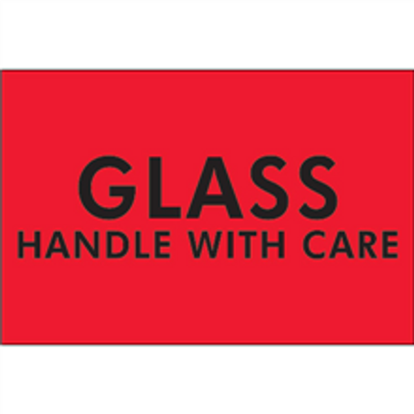 "Glass - Handle With Care"  (Fluorescent Red) Shipping Labels