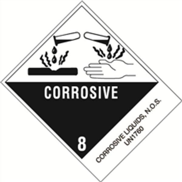 "Corrosive Liquids, N.O.S." Pre-Printed DOT Labels