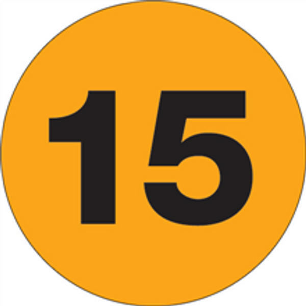 1" Circle - "15" (Fluorescent Orange) Inventory Number Labels