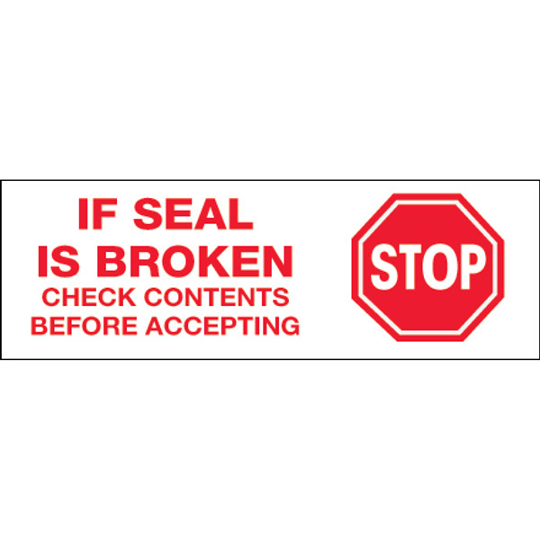 Pre-Printed Carton Sealing Tape - "Stop If Seal Is Broken..."