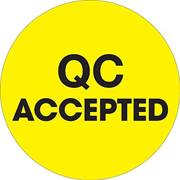 2" Circle - "QC Accepted" Fluorescent Yellow Pre-Printed Inventory Control Labels