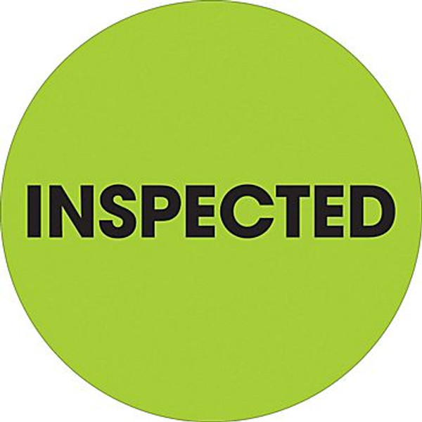 2" Circle - "Inspected" Fluorescent Green Pre-Printed Inventory Control Labels