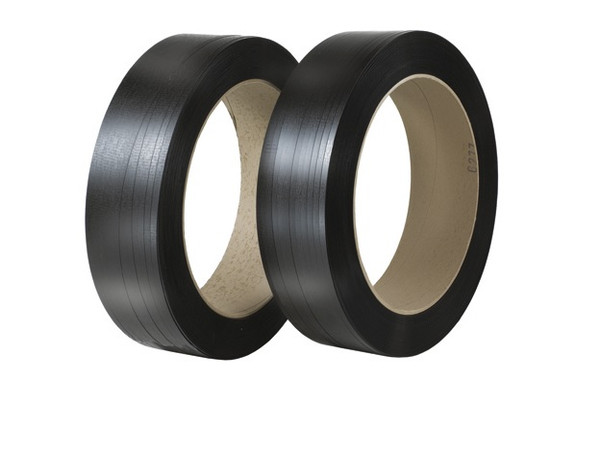 7/16" x 7000' - 16" x 6" Core Hand Grade Signode® Comparable Black Polypropylene Strapping - Smooth 600 lbs. Brake Strength