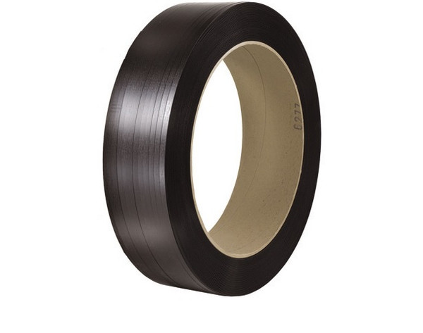 1/2" x 4500' - 16" x 3" Core Black Polyester Strapping - Smooth 500 lbs. Break Strength