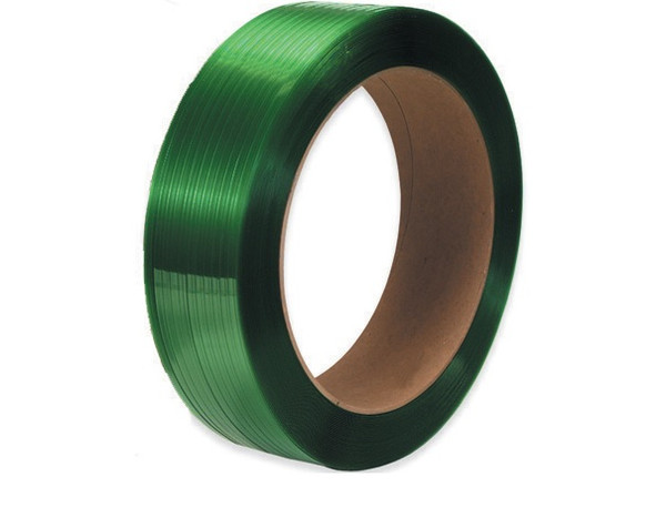 5/8" x 4200' - 16" x 6" Core Green Polyester Strapping - Smooth 1400 lbs. Break Strength