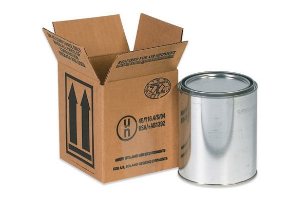 4 7/16" x 4 7/16" x 5" (ECT-44 Singlewall) 
Holds 1 - 1 Quart Haz Mat Container 