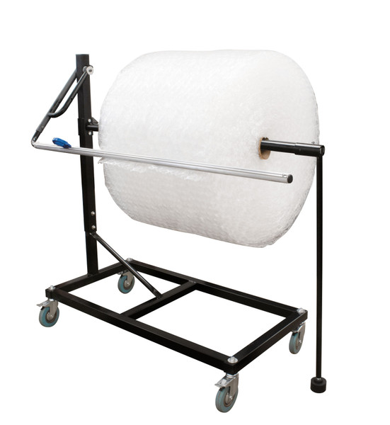 60" Heavy Duty Bubble Cushioning Wrap, Foam, Poly Sheeting, or Indented Paper Floor Unit Dispenser w/ Locking Casters, Slide Cutter, Breaking System, and Arm Stabilizer.