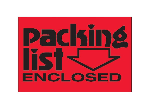 Packing List Enclosed" (Fluorescent Red) Labels Shipping and Handling Labels