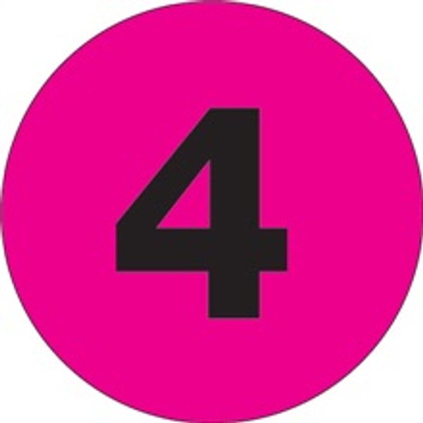 3" Circle - "4" (Fluorescent Pink) Inventory Number Labels