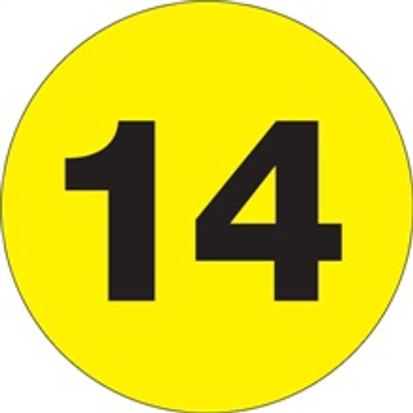 3" Circle - "14" (Fluorescent Yellow) Inventory Number Labels