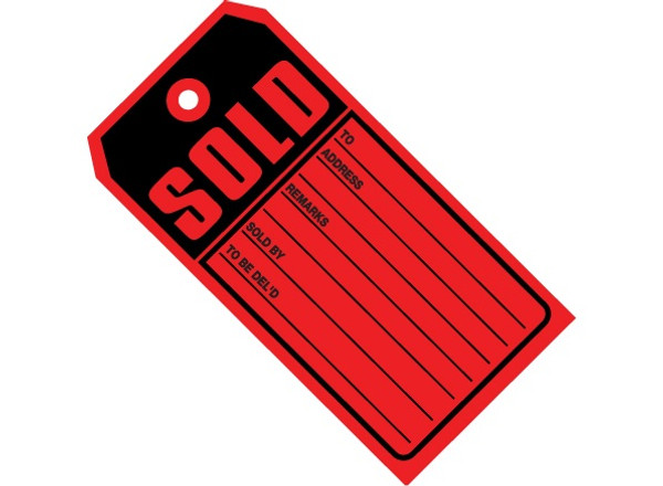 4 3/4" x 2 3/8" Bright Red SOLD Merchandise Tags with Pre-Printed Area for Information 10 Point Card Stock