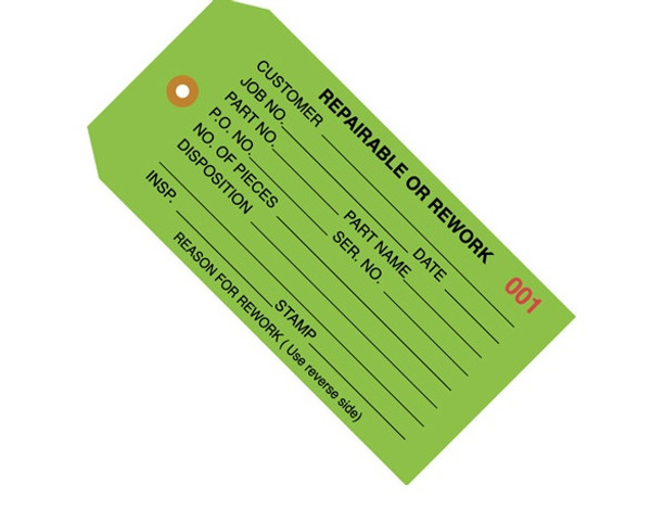 4 3/4" x 2 3/8" Pre-Strung "Repairable or Rework (Green)" Inspection Tags 13 Point Construction