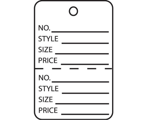 1 3/4" x 2 7/8" White Perforated Garment Tags Pre-Printed