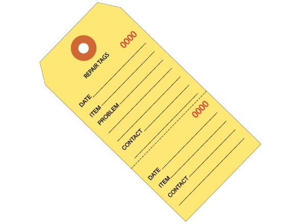 4 3/4" x 2 3/8" Yellow Repair Tags Perforated and Consecutively Numbered