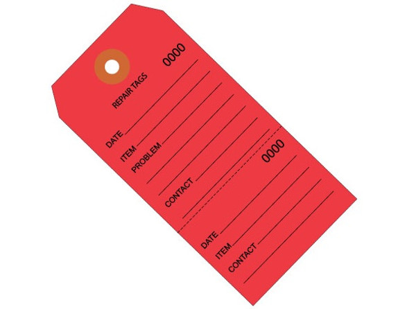 4 3/4" x 2 3/8" Red Repair Tags Vinyl Perforated and Consecutively Numbered