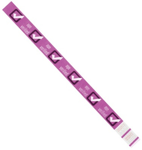 Tyvek® Self Adhesive Sequentially Numbered Purple "Age Verified" Wristbands