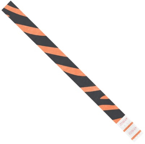 Tyvek® Self Adhesive Sequentially Numbered Orange Zebra Stripe Wristbands