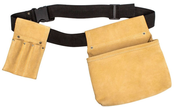 Leather Pocket Tool Belt with size adjustable nylon belt and side quick release buckle .