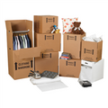 Small Home Moving Kit Packaging Supplies; Wardrobe Boxes, Hanger Bars, Boxes, Bubble Dispenser Pack, Newsprint Sheets, Clear Carton Sealing Tape, Pistol Grip Tape Dispenser