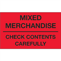 "Mixed Merchandise - Check Contents Carefully" (Fluorescent Red) Shipping and Handling Labels