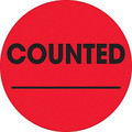 2" Circle - "Counted ___" Fluorescent Red Pre-Printed Inventory Control Labels